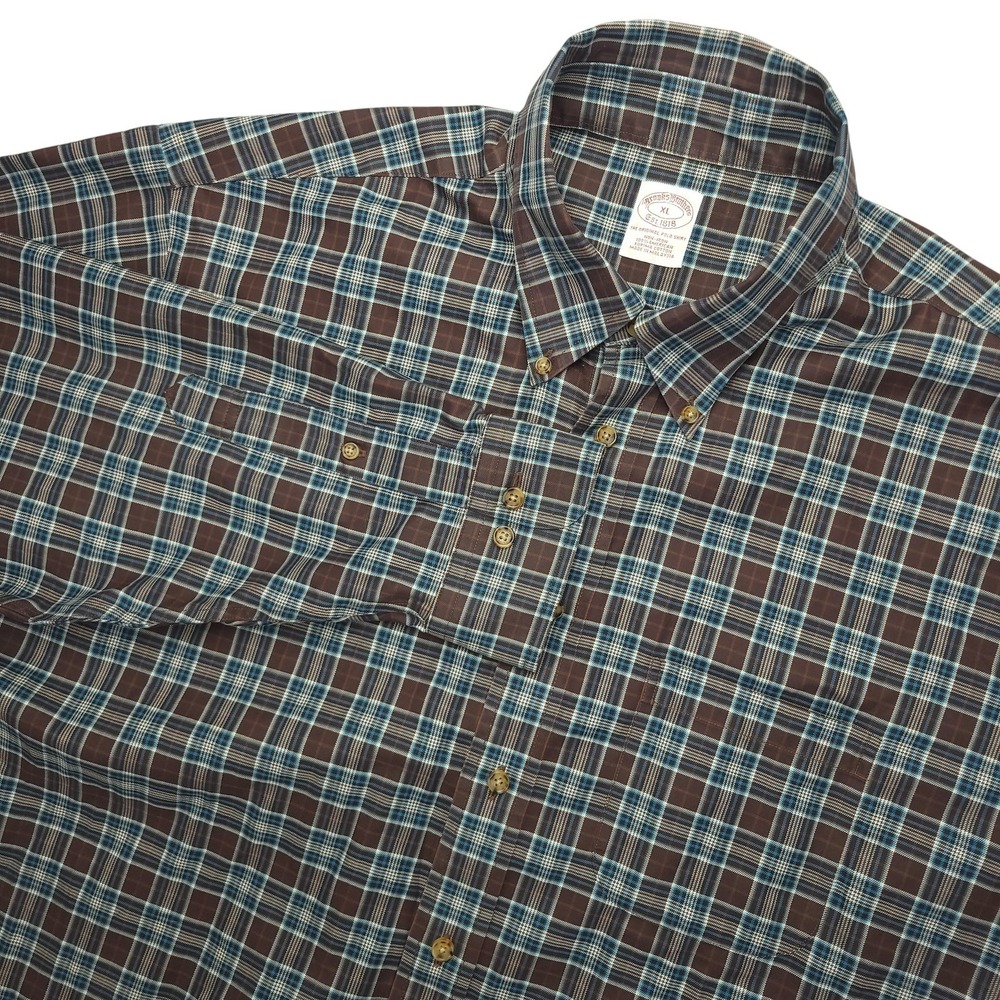 Brooks Brothers Shirt Mens XL Brown Plaid Non Iron Long Sleeve‎ Button Down